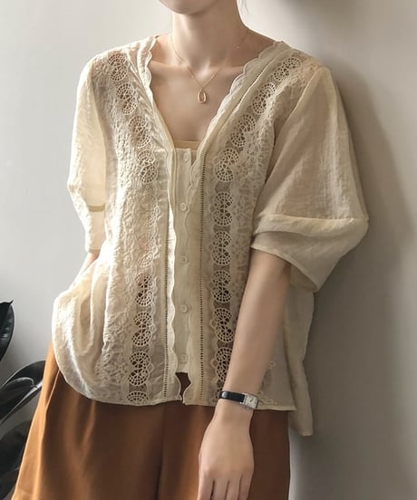 puff sleeve lace blouse　　IR1450
