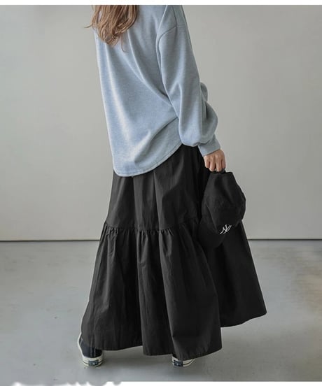 tiered gathered flare skirt /4color　　IR1681