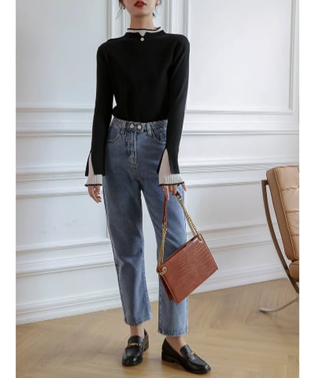 layered high neck ribbed knit /3color　　IR1601