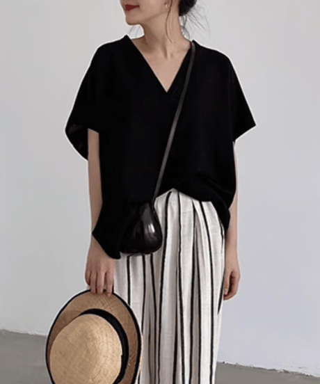 v neck loose shirt　　IR1351