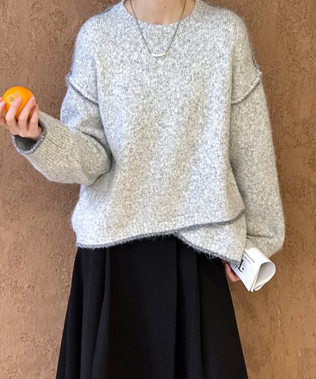 stitched design round neck sweater /2color　　IR1552