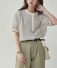 striped band collar yoke blouse　　IR1624