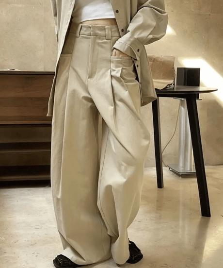 tucked wide leg pants /2color　　IR1531
