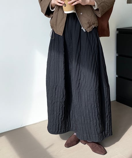 wrinkled flare long skirt /3color　　IR1551
