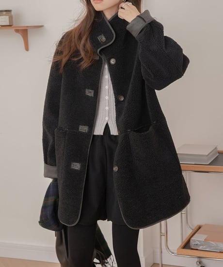 leather boa reversible 2-way coat /2color　　IR1556