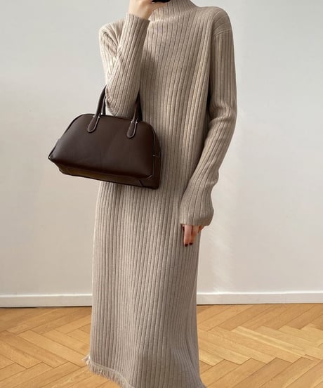 fringe hem rib knit dress　　IR1682