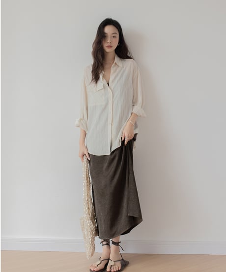 front accent striped 2way shirt　　IR1398