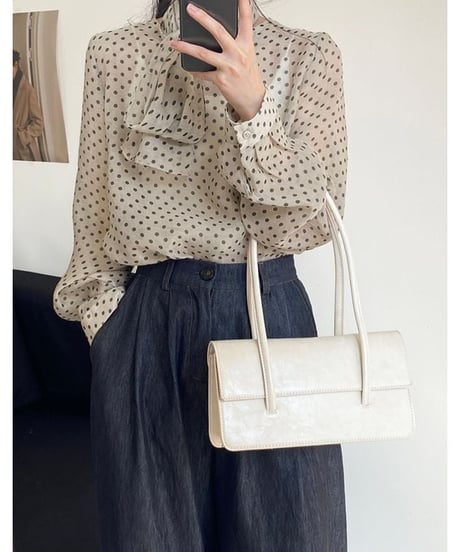 sheer dot blouse bowtie set　　IR1585