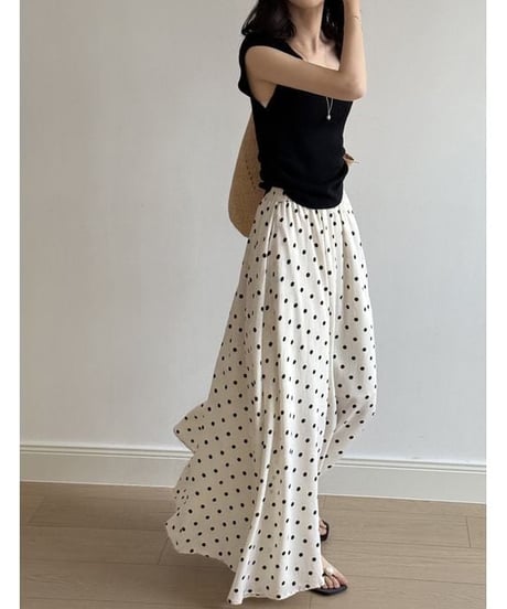 dot pattern flare long skirt /2color　　IR1648