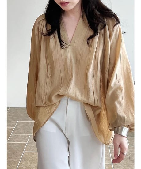 Tuck design volume sleeve blouse /2color　　IR1631