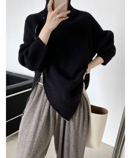 side zipper knit tops　　IR1514