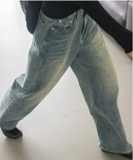 washed wide leg denim　　IR1588