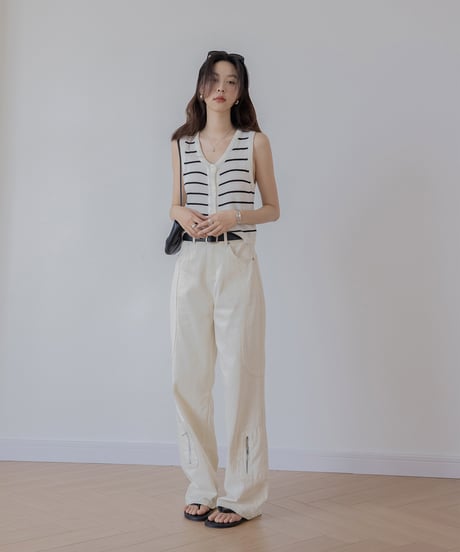striped button knit vest　　IR1391