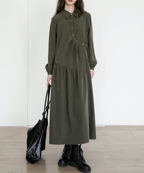 asymmetric button shirt onepiece　　IR1595