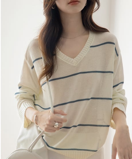 v-neck striped loose sweater　　IR1452
