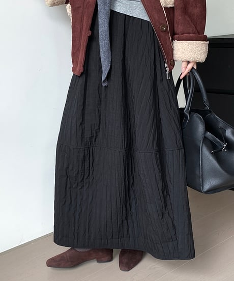 wrinkled flare long skirt /3color　　IR1551