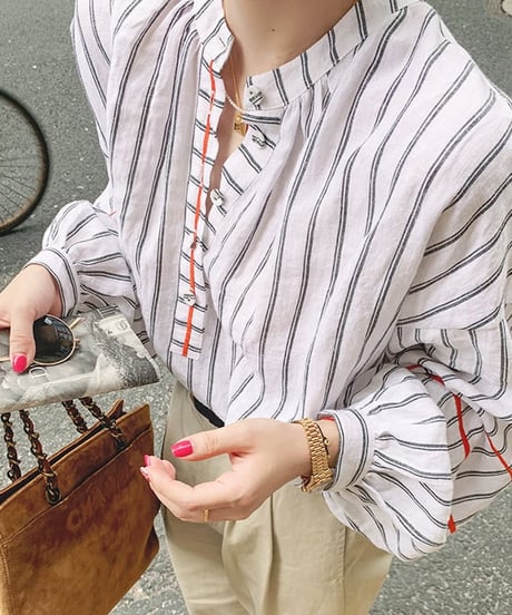 puff sleeve striped shirt　　IR1446