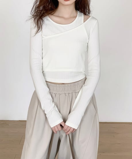 fake overlap slim cutsew /2color　　IR1589