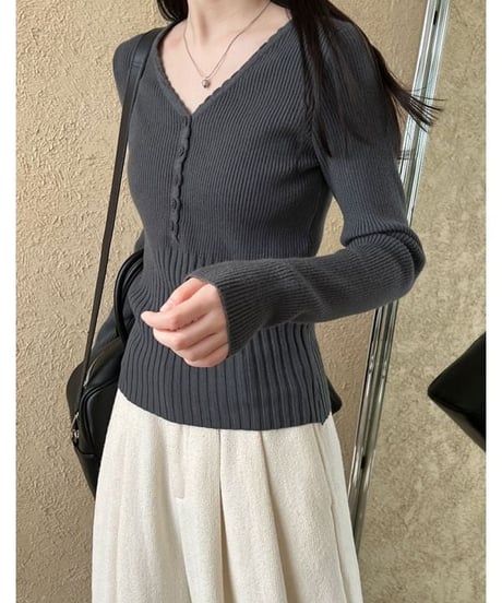 henry neck rib knit sew /3color　IR1575