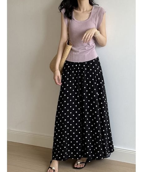 dot pattern flare long skirt /2color　　IR1648