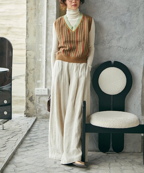 linen wide leg pants　　IR1491