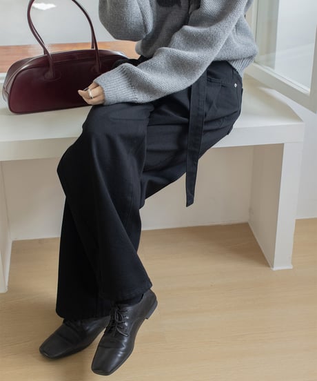 loose straight belt pants /3color　　IR1583