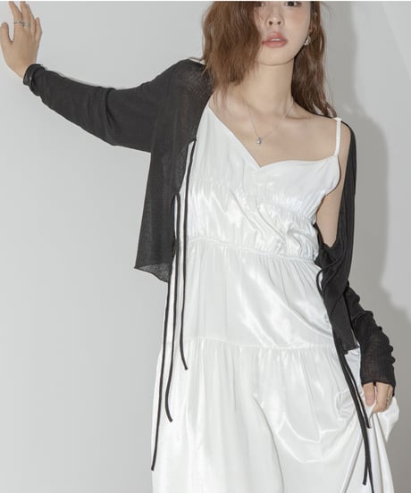 front ribbon short cardigan　IR1344