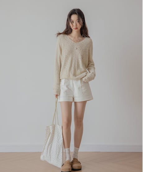 V-neck loose summer knit pullover　　IR1390