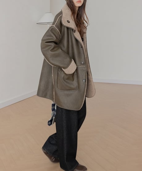 leather boa reversible 2-way coat /2color　　IR1556