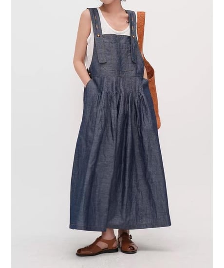 tuck denim jumper skirt　　IR1676
