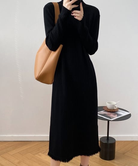 fringe hem rib knit dress　　IR1682