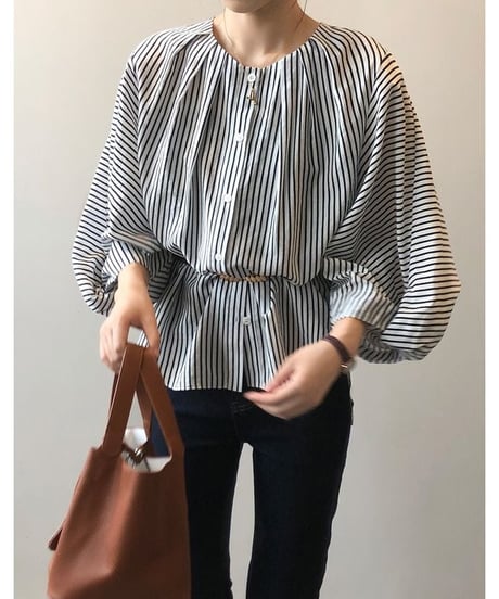 round neck striped blouse　　IR1482