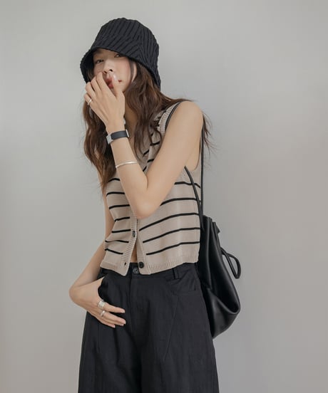 striped button knit vest　　IR1391
