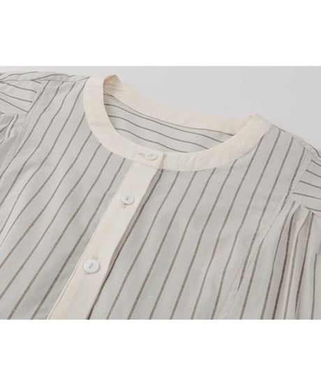 striped band collar yoke blouse　　IR1624