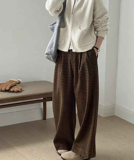 retro check tuck wide pants  /2color　IR1558