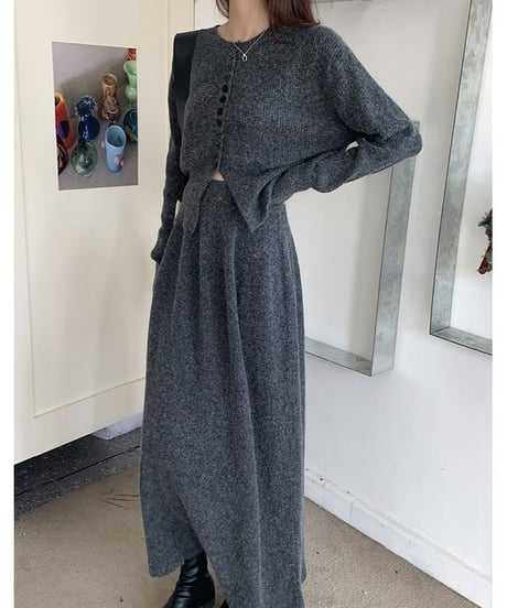 front slit rib knit cardigan + skirt setup /2color　　IR1562
