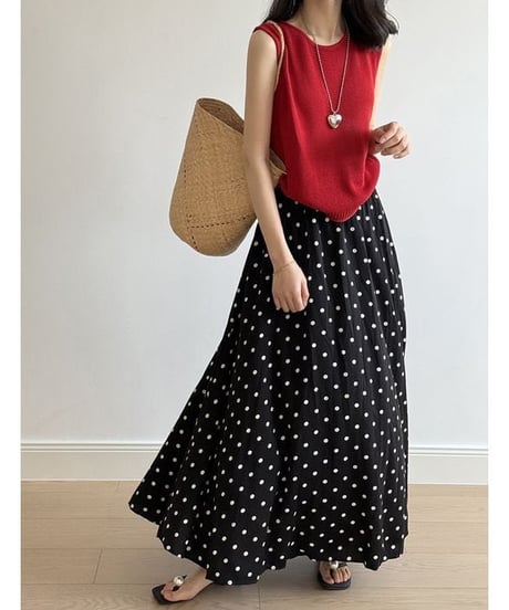 dot pattern flare long skirt /2color　　IR1648