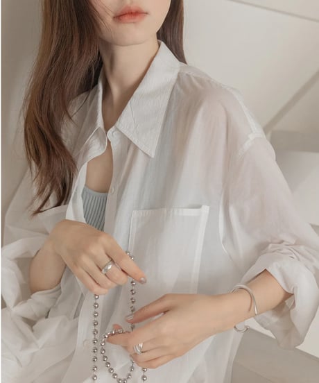 back slit ribbon sheer shirt /3color　　IR1666
