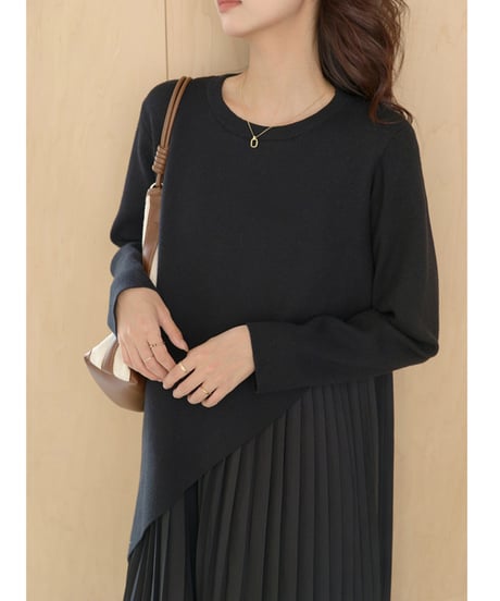 knit pleated docking dress　　IR1474