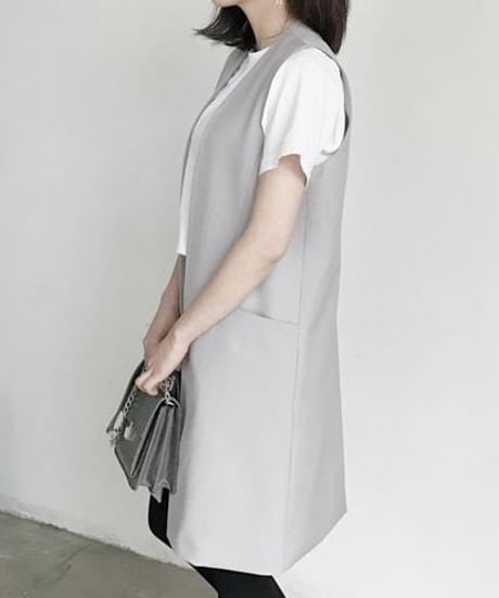 colorless long gilet vest /2color　　IR1599