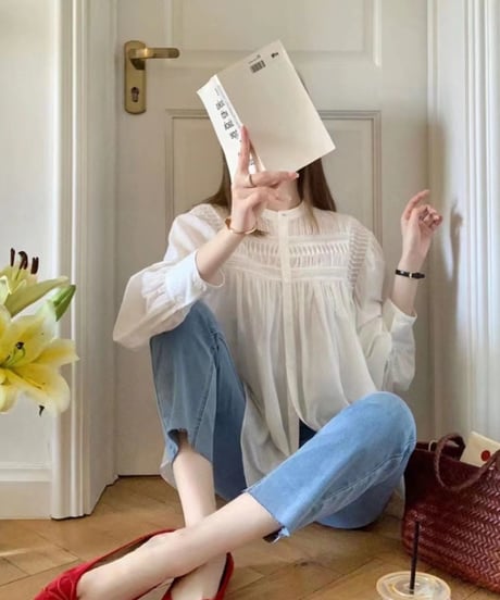 pintuck gathered blouse　　IR1597