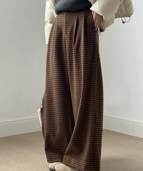 retro check tuck wide pants  /2color　IR1558