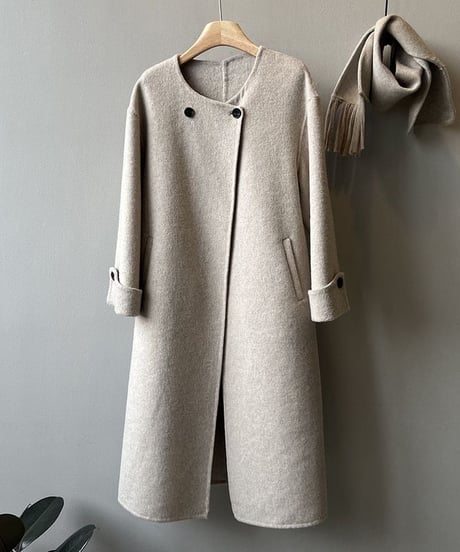 【完売】collarless long coat+scarf set /2color　　IR1553
