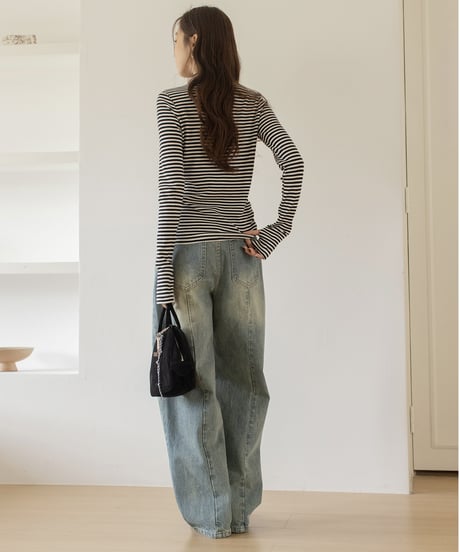 washed wide leg denim　　IR1588