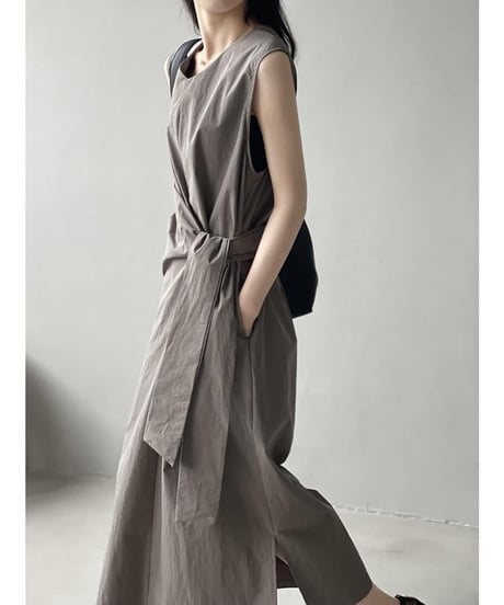 waste ribbon sleeveless one piece /2color　　IR1614