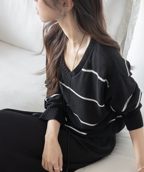 v-neck striped loose sweater　　IR1452