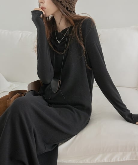 u-neck stitch long one piece /3color　　IR1544