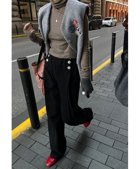 side button tuck wide pants /2color　IR1567