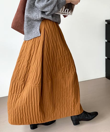 wrinkled flare long skirt /3color　　IR1551