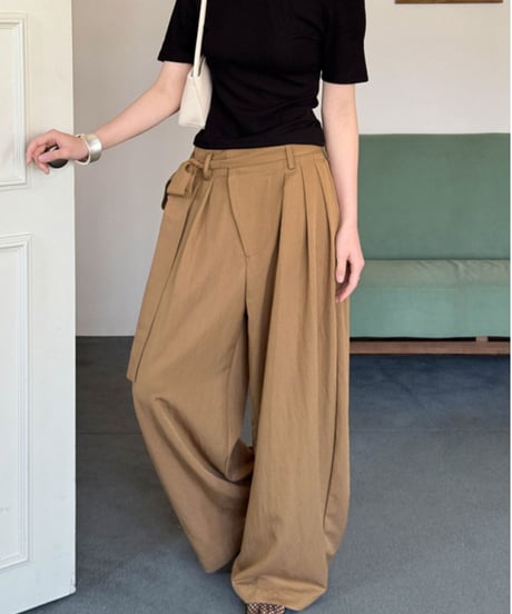 asymmetrical draped wide pants /3color　　IR1636